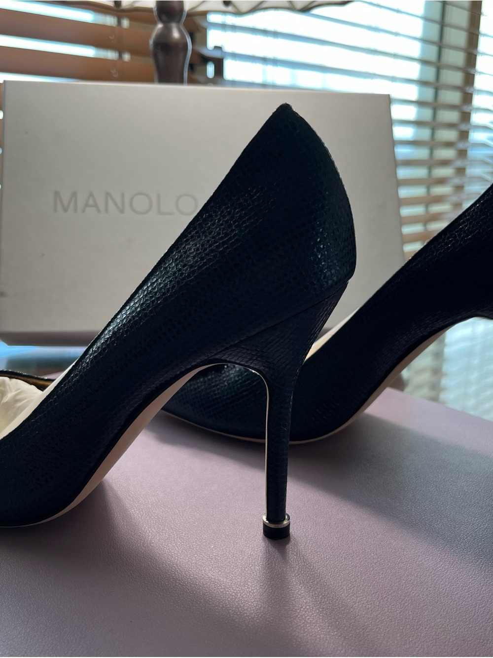 Manolo Blahnik Navy Blue Heels with Beading - Picture 4 of 7
